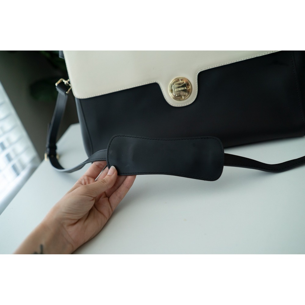 Jemma Womens Emma Work Bag Structured Colorblock Leather Satchel Black Cream - Picture 3 of 12